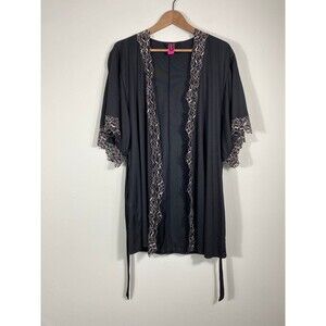 La Senza Black Lace Trim Kimono Robe Size S/M